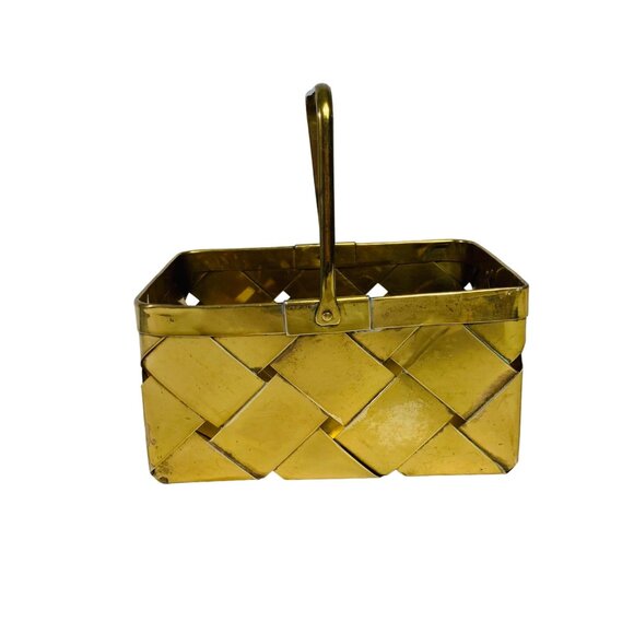 Brass Basket Woven Handle Boho Style Trinket Dish Rectangle Catchall Eclectic - Picture 14 of 14